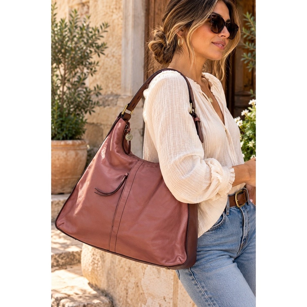 HOBO Genuine Leather Mauve Pink Slouchy Shoulder Bag Purse Dust Bag